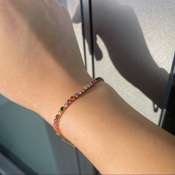 18K Gold Plated Rainbow tennis Bracelet - Picture 3 of 6